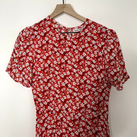 Reformation Andre Nina Sheath Midi Dress Womens Size 8 Red - Picture 7 of 16